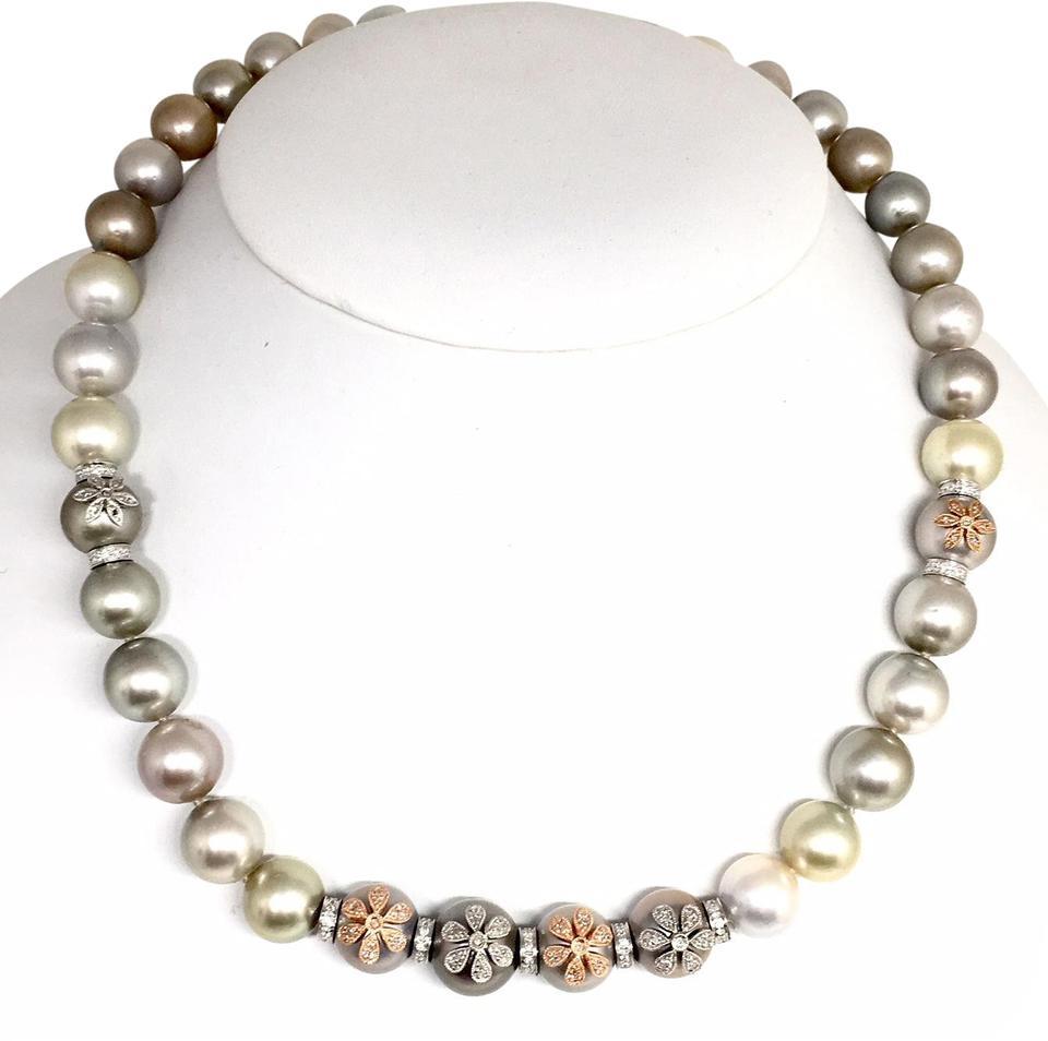 Round Cut Diamond South Sea Pearl Necklace Certified For Sale