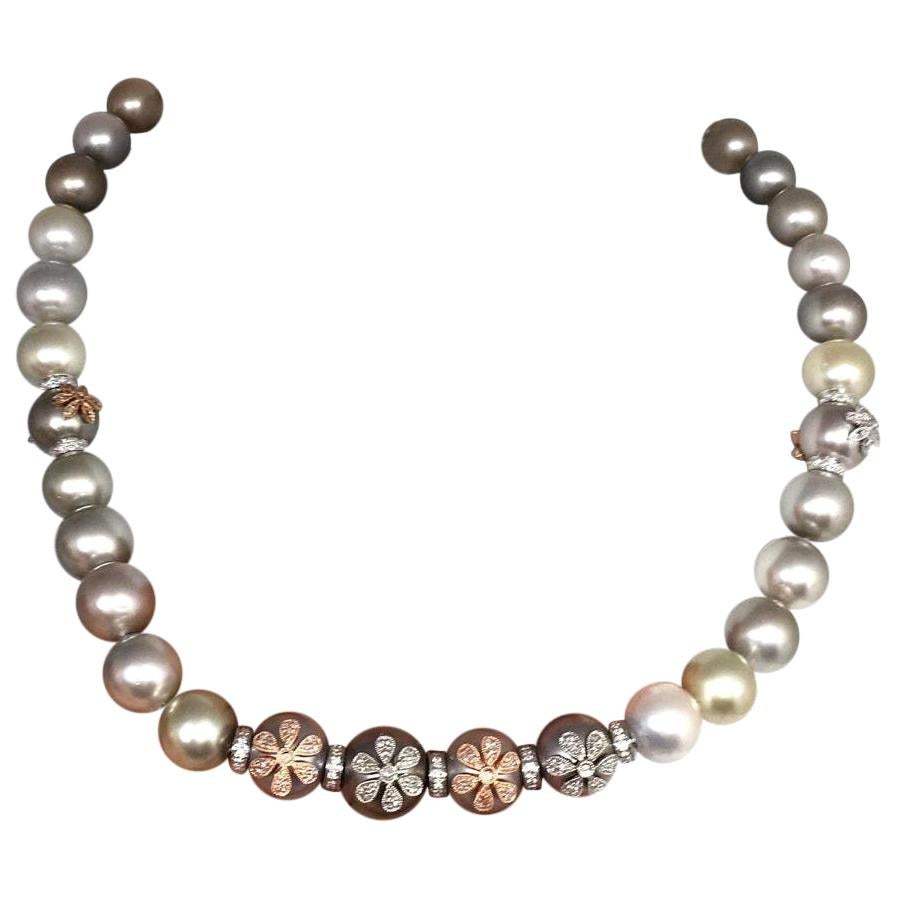Diamond South Sea Pearl Necklace Certified For Sale