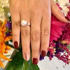 Diamond South Sea Pearl Ring 14k Gold 11.55 mm Women Certified