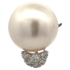 Diamond South Sea Pearl Stud Earrings 0.35 Carats 18 Karat White Gold 13-14 MM