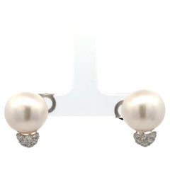 Diamond South Sea Pearl Stud Earrings 0.35 Carats 18 Karat White Gold 13-14 MM