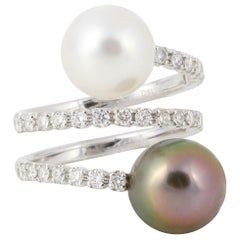 Diamond South Sea Tahitian Pearl Gold Wrap Ring 9.5-10 MM 18 Karat White Gold
