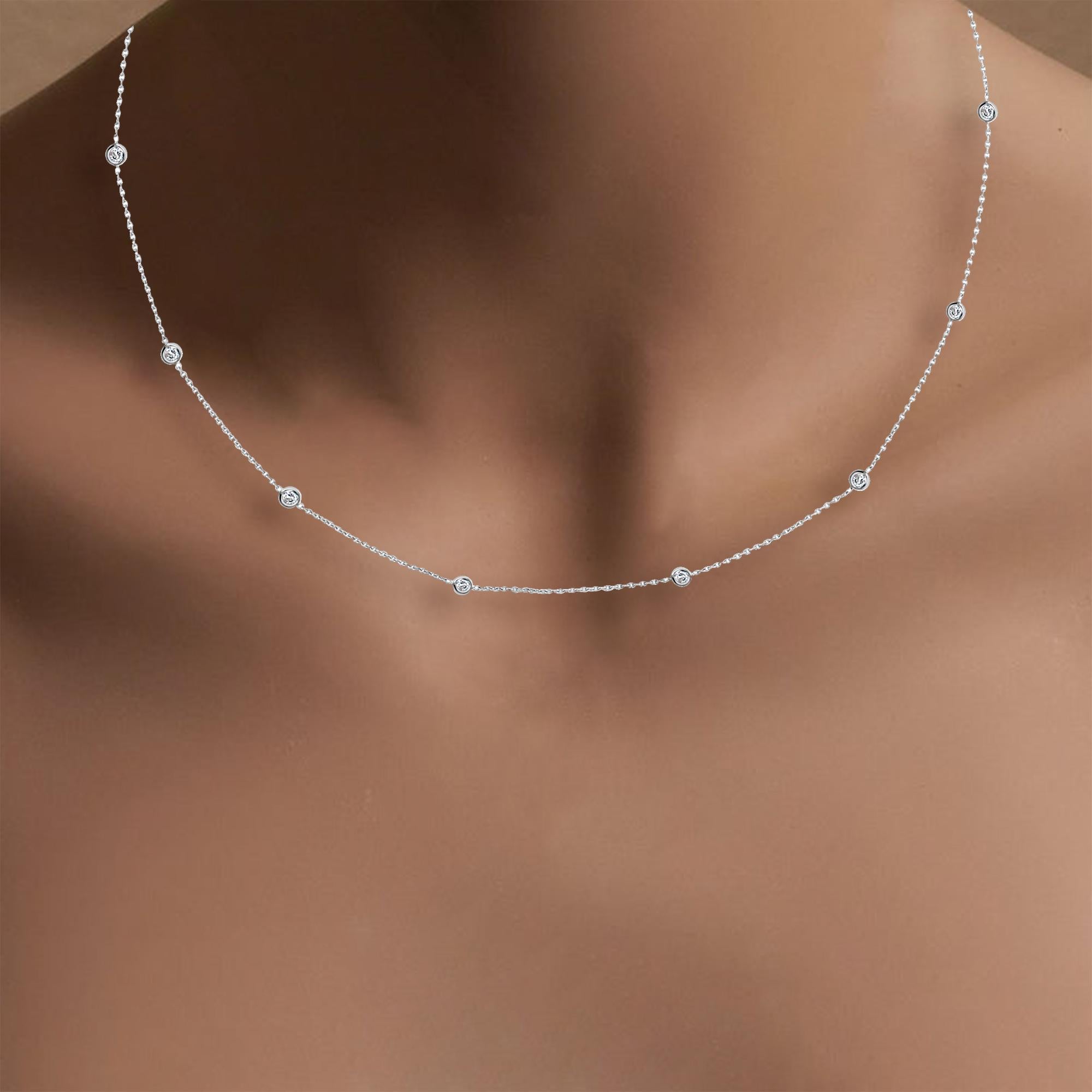 Taglio rotondo Collana con castone distanziatore di diamanti in oro bianco 14k in vendita
