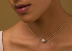 Diamond Sphere Ball Necklace 14K Solid Gold