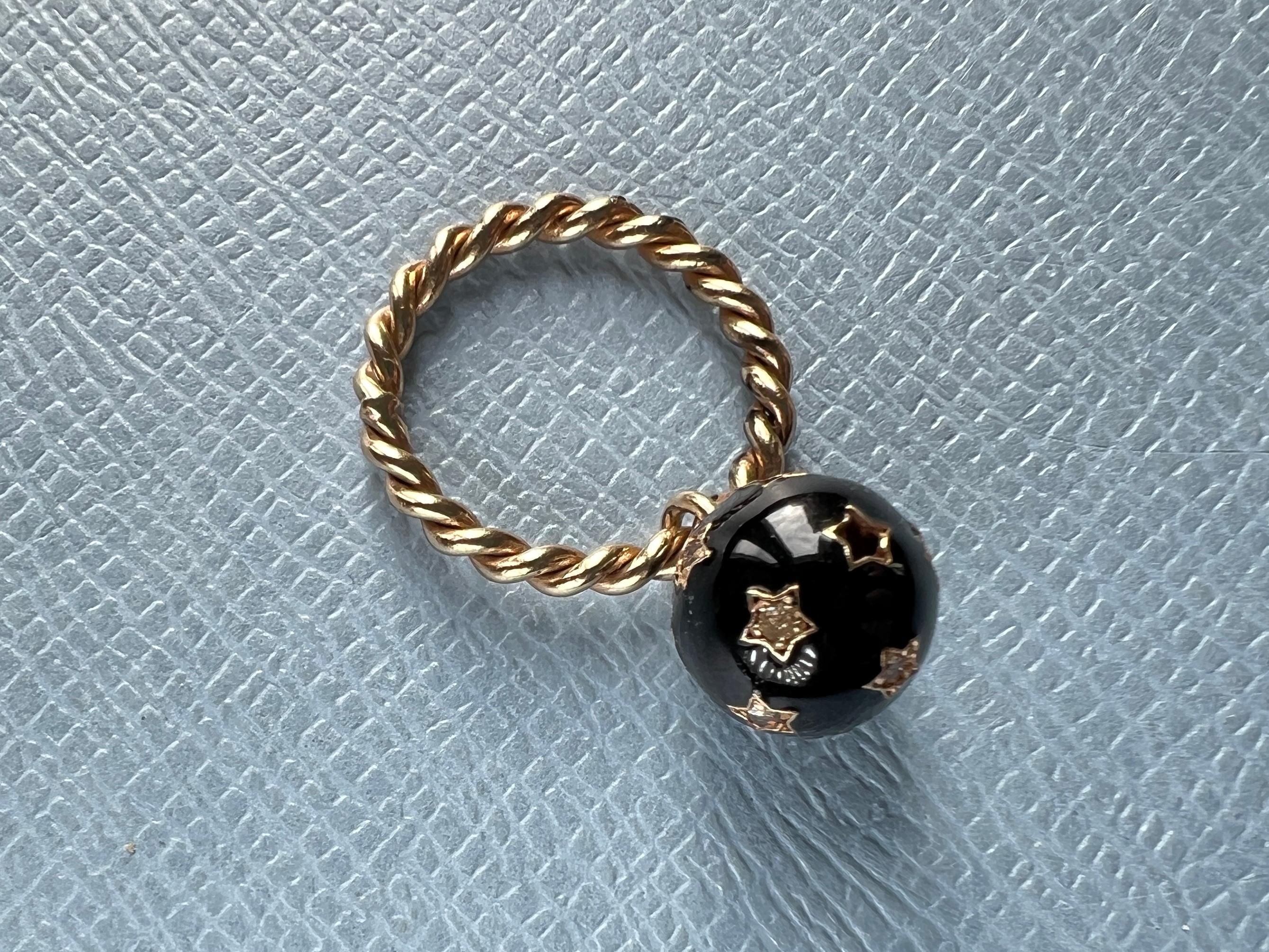 Diamond Sphere Black Enamel Ring For Sale 2