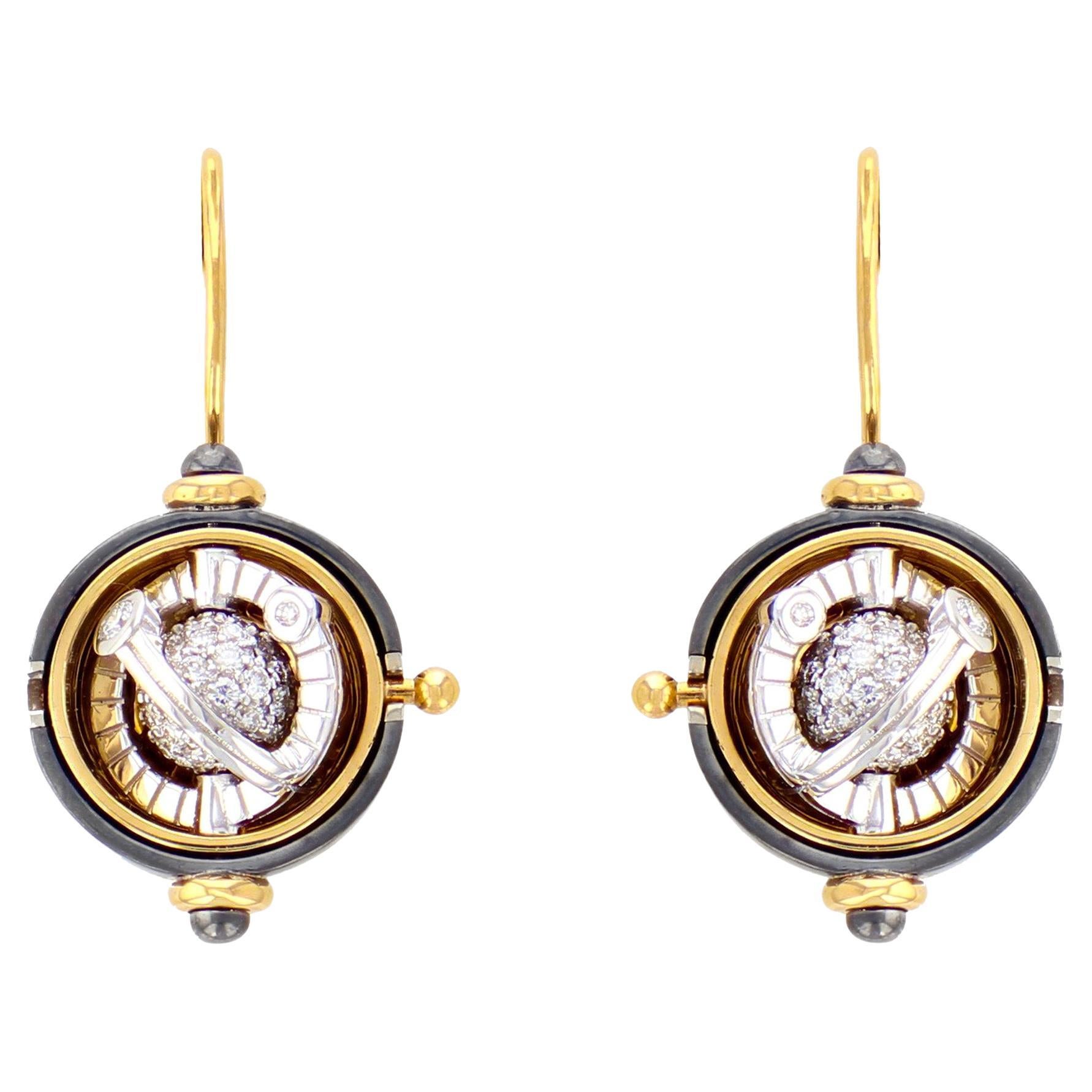 Diamond Sphere Earrings in 18k Yellow Gold by Elie Top For Sale