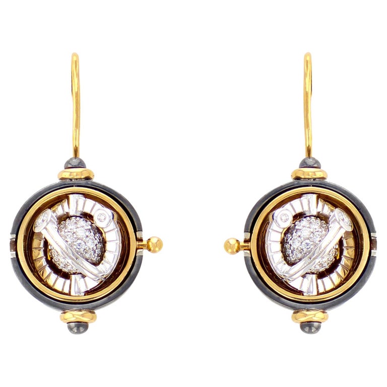 Diamond Sphere Earrings in 18k Yellow Gold by Elie Top For Sale at 1stDibs