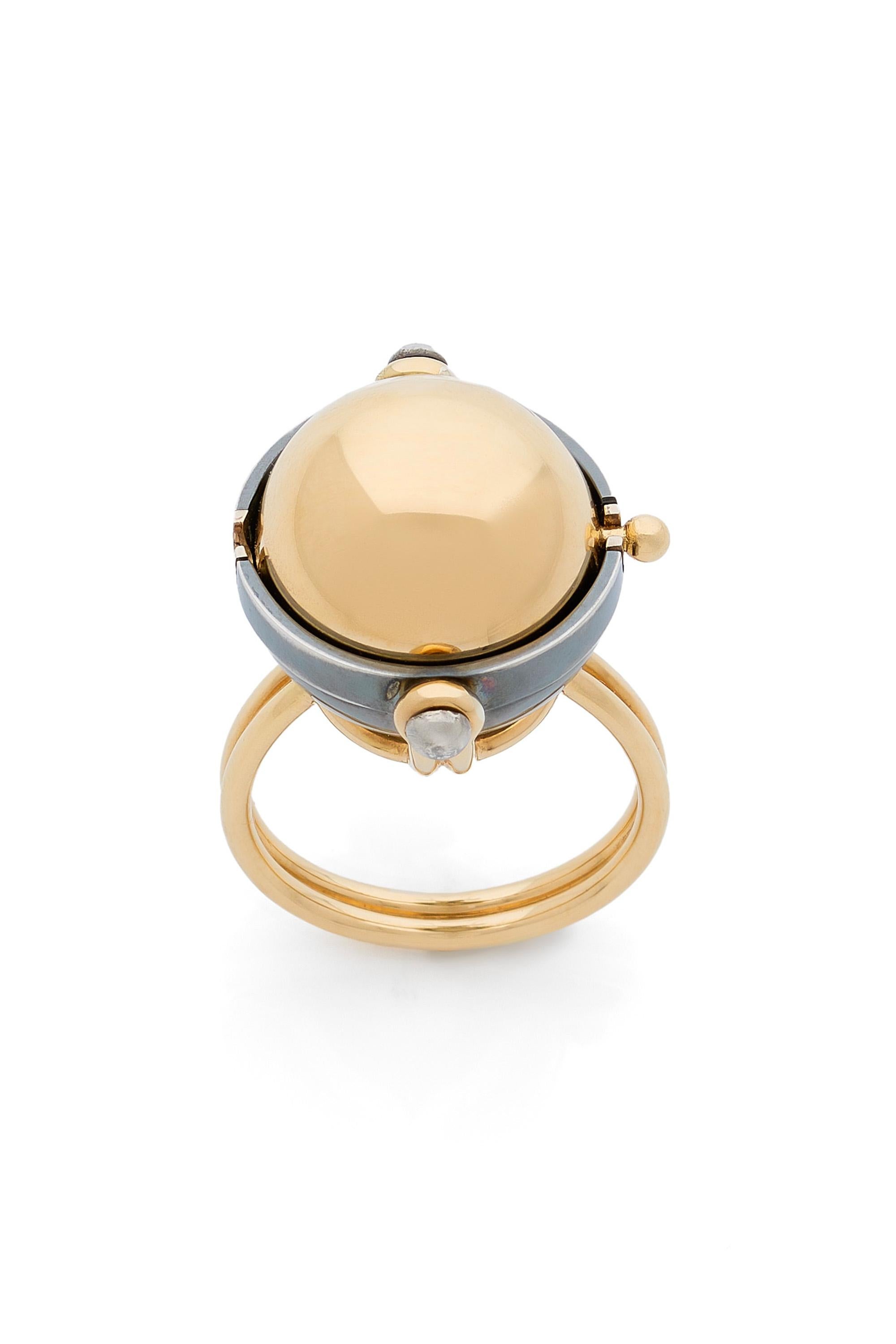 Neoclassical Diamond Sphere Ring Akoya Pearl in 18k Gold by Elie Top  For Sale