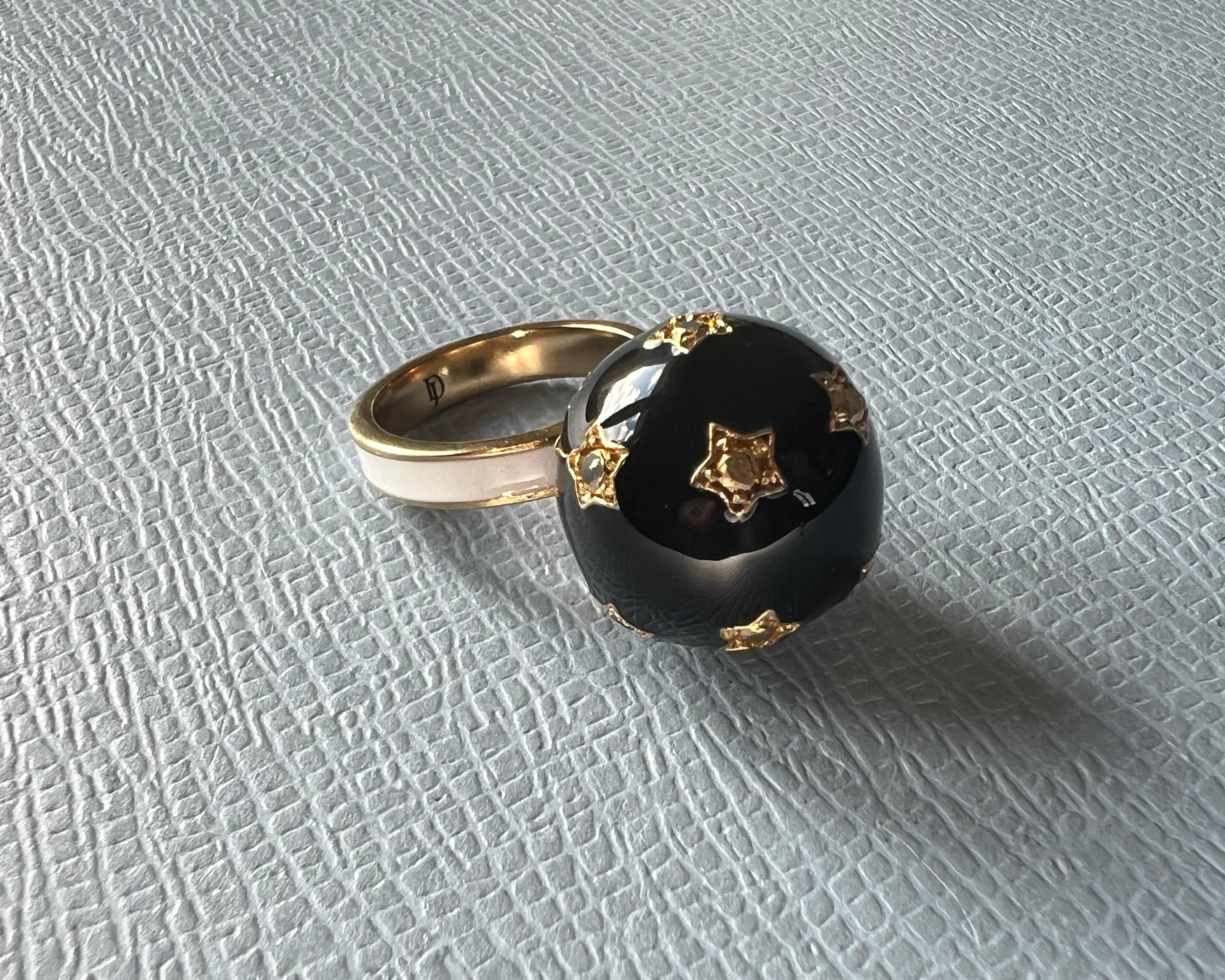Single Cut Black Diamond Star Sphere Ring Enamel For Sale