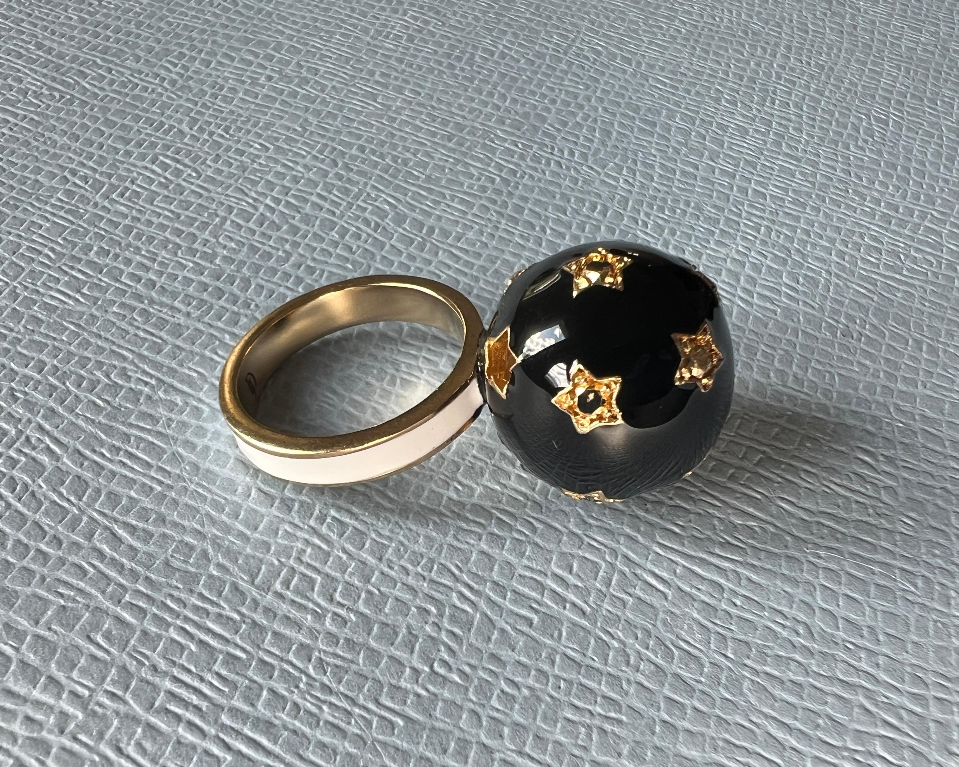 Black Diamond Star Sphere Ring Enamel In New Condition For Sale In Los Angeles, CA