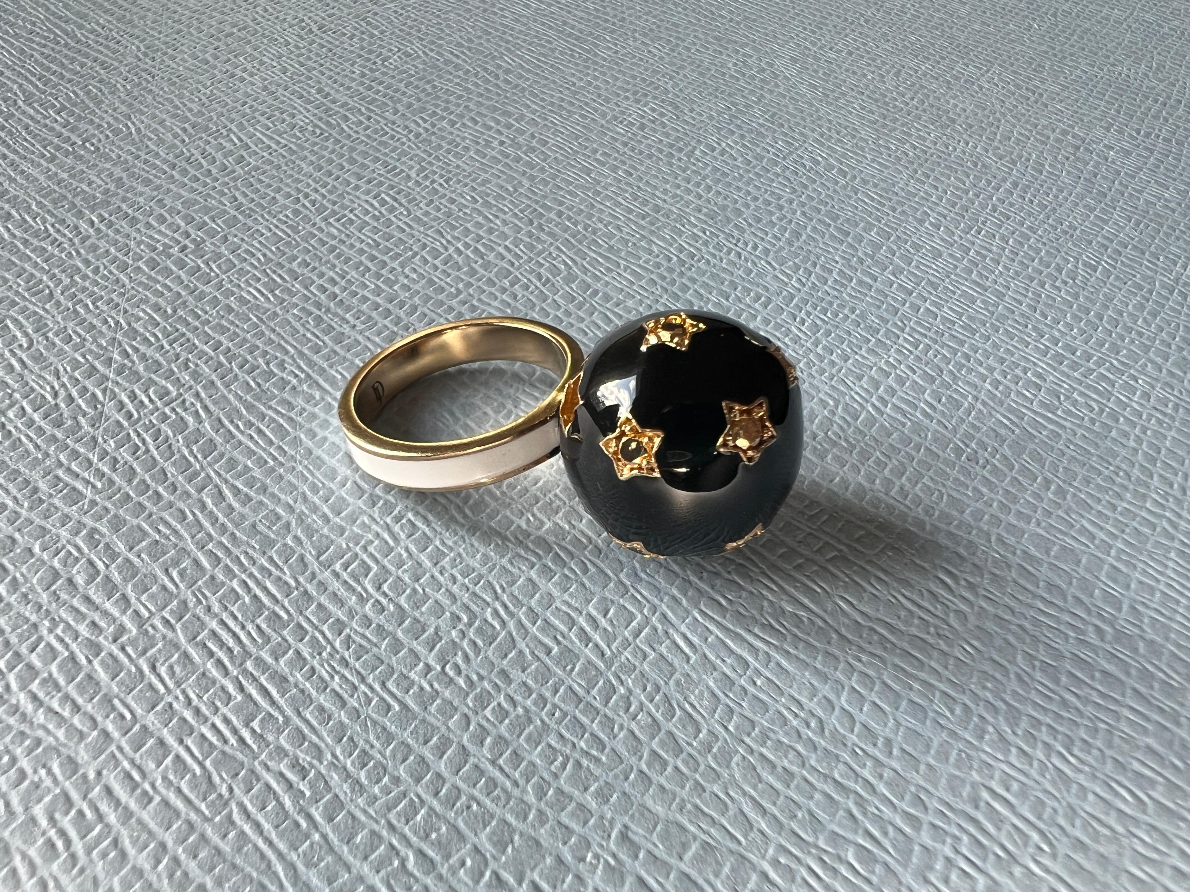 Women's Black Diamond Star Sphere Ring Enamel For Sale