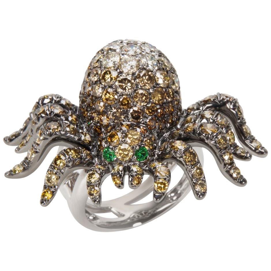 Diamond Spider Fashion Ring in 18 Karat White Gold 7.60 Carat