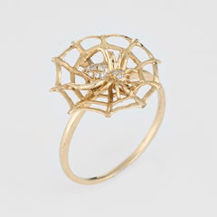 Diamond Spider on a Web Ring 14 Karat Yellow Gold Estate Fine Jewelry Creature
