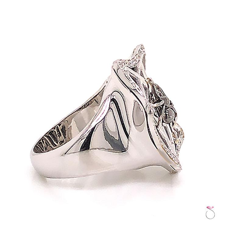 Modern Diamond Spider Ring in 18K White Gold, White & Black Diamonds, Halloween Special For Sale