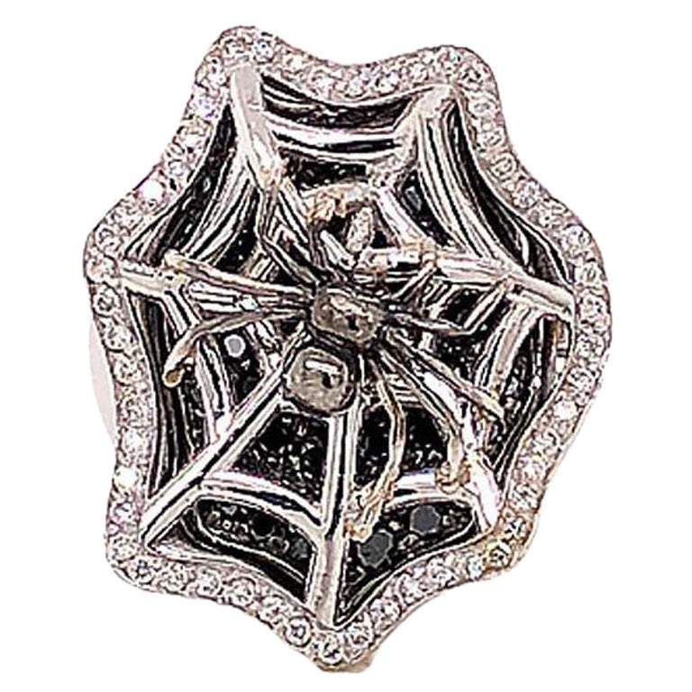 Anello Ragno di diamanti in oro bianco 18 carati, diamanti bianchi e neri, speciale Halloween