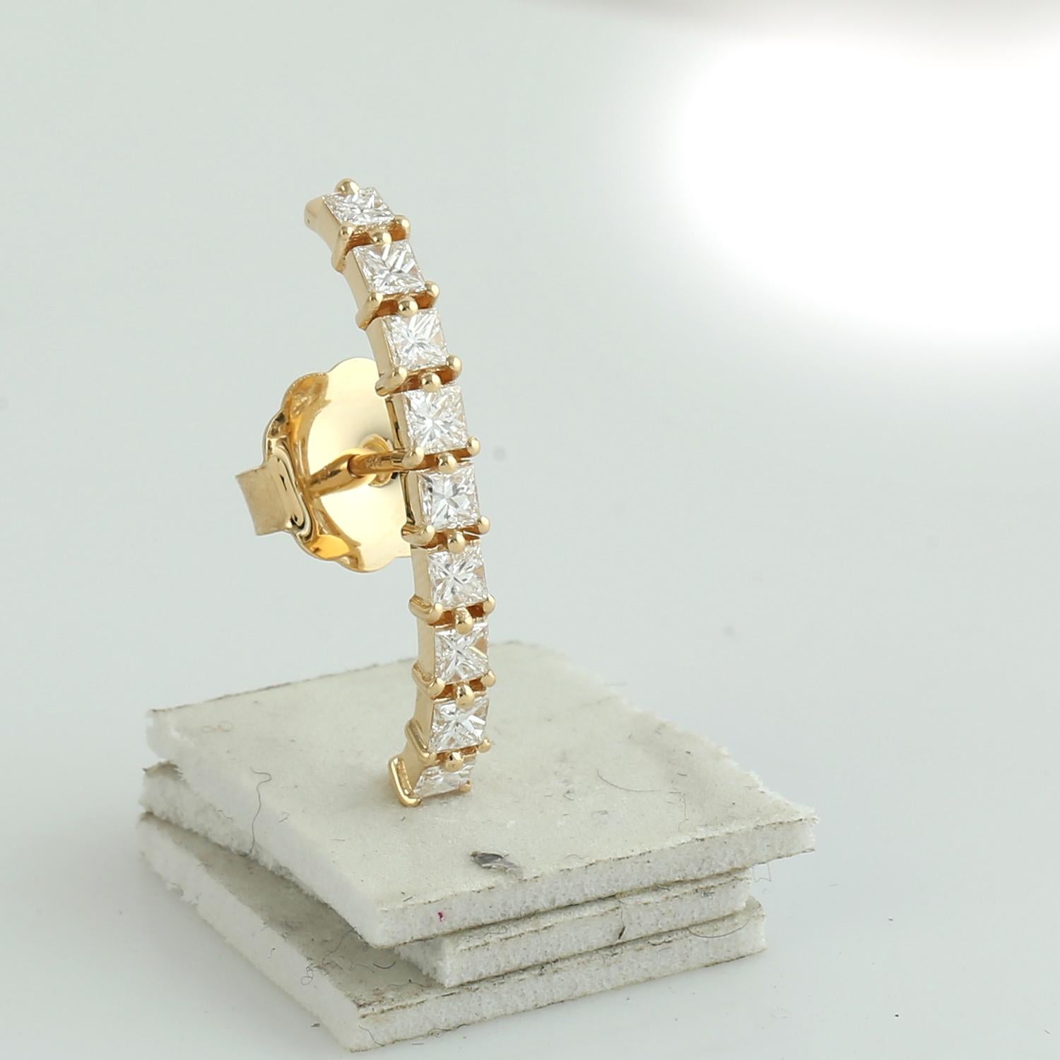 Contemporary Diamond Spike Hoops Earrings Made In 18k Yellow Gold For Sale