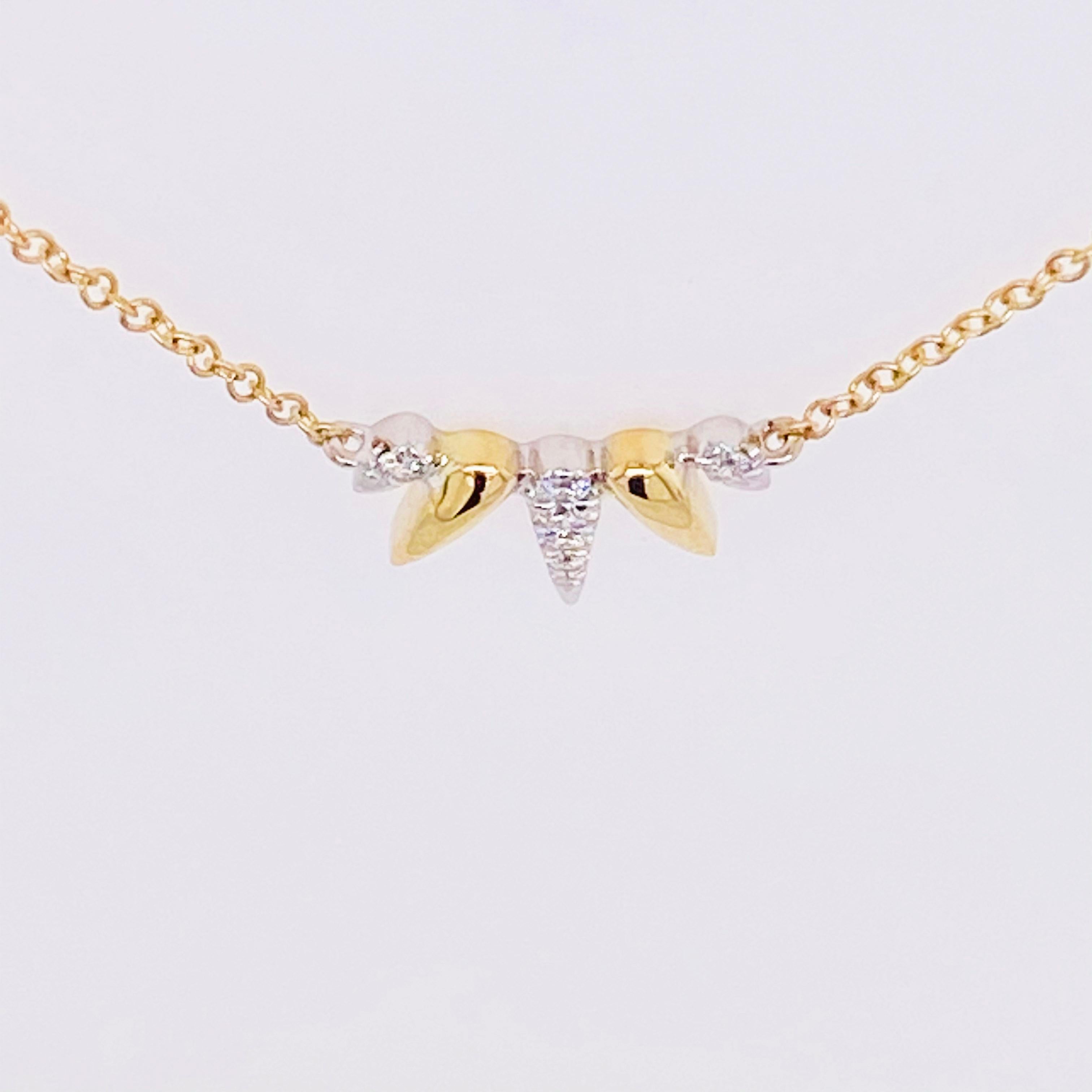 Collier à pointes en diamants, collier éventail à pointes en or jaune-blanc 14 carats et diamants pavés Neuf - En vente à Austin, TX