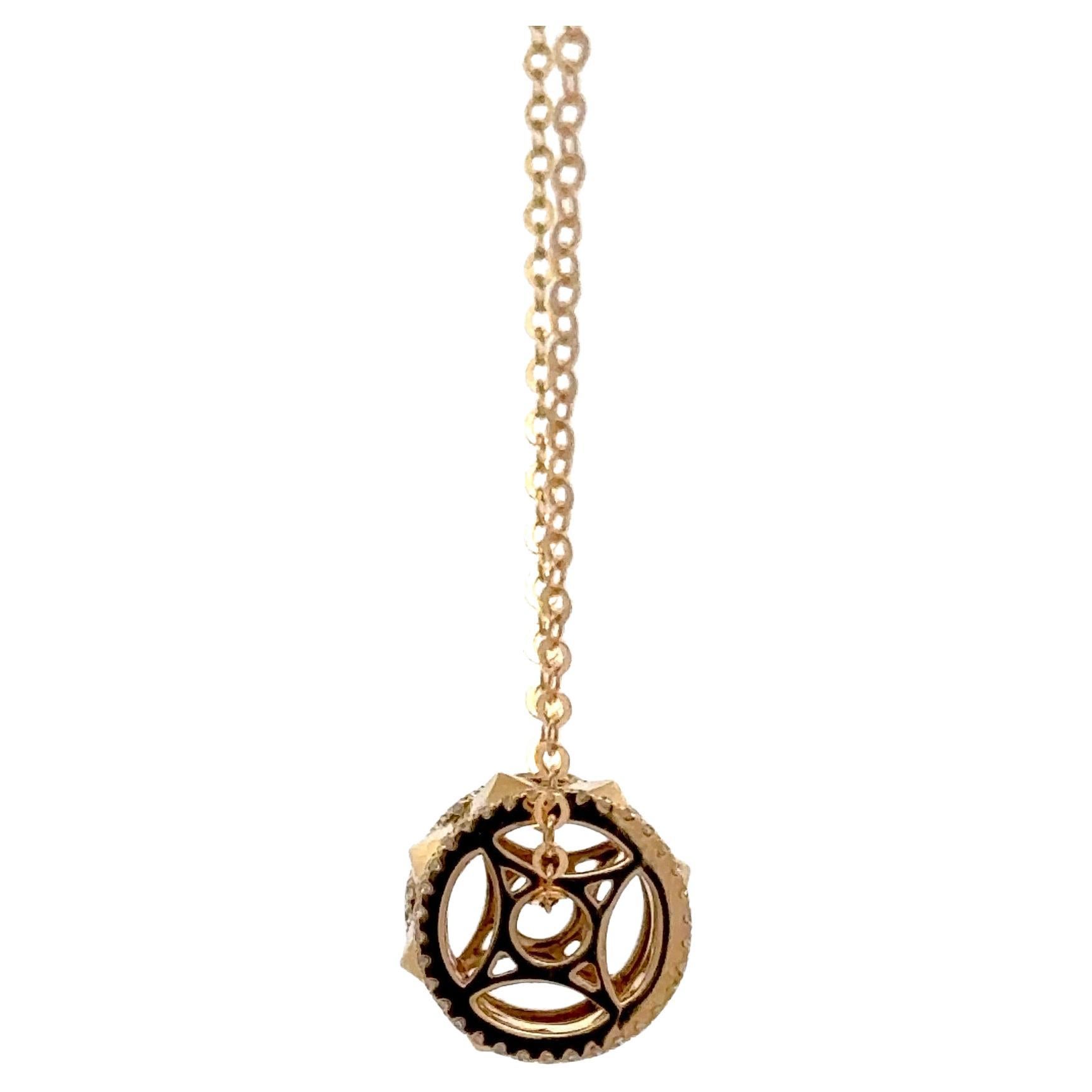 Collier pendentif tourbillon à pointes en or jaune 18 carats et diamants 0,16 carat Pour femmes en vente