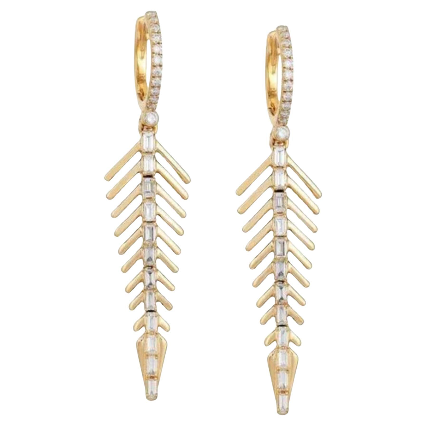 0.57ctw Baguette Diamond 14K Gold Statement Earrings For Sale