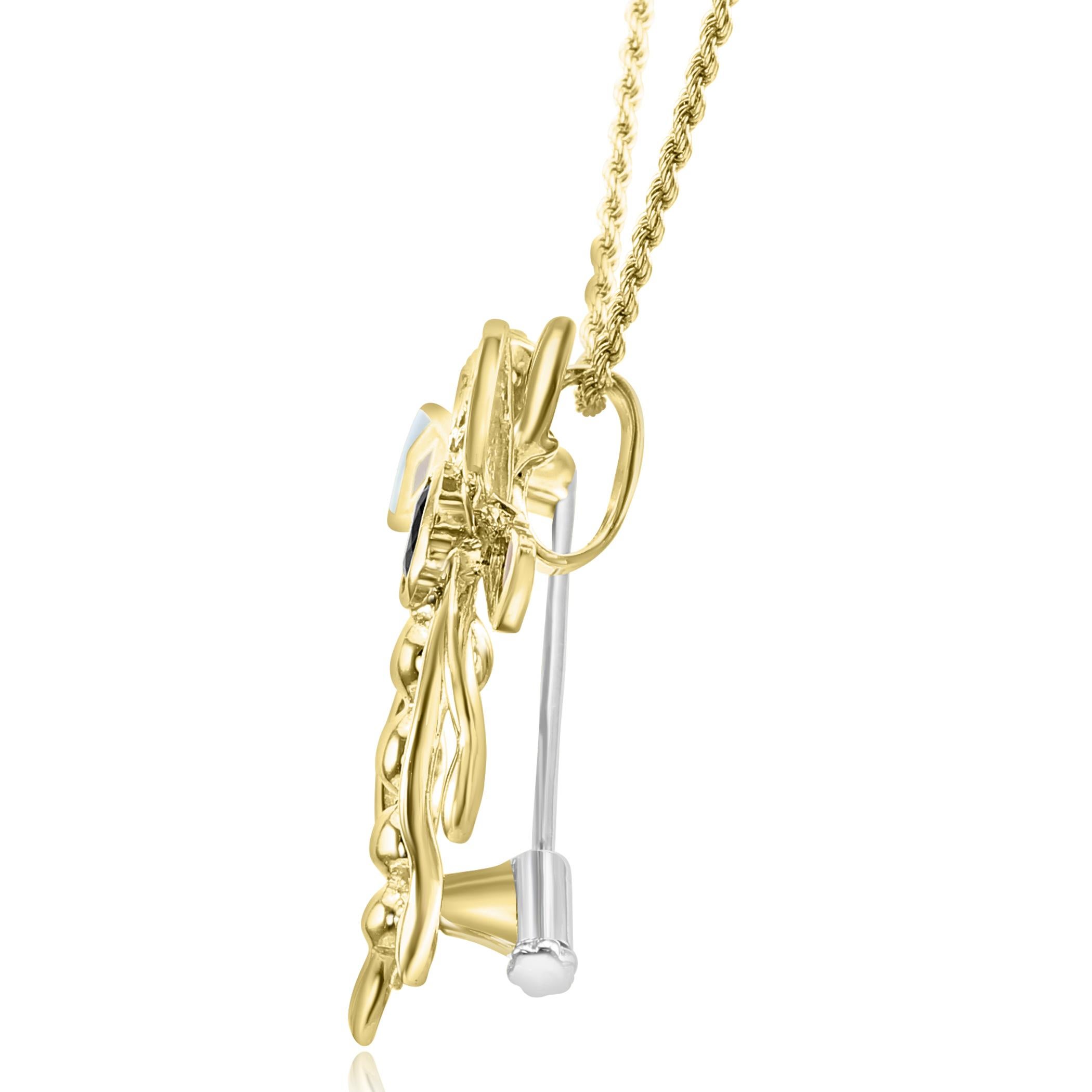 Art Deco Diamond, Spinel, & Enamel 18 Karat Yellow & White Gold 