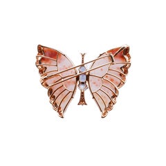 Diamant & Spinell & Pfirsichquarzit Schmetterlingsbrosche/Anhänger, 18K Gold, Austy Lee