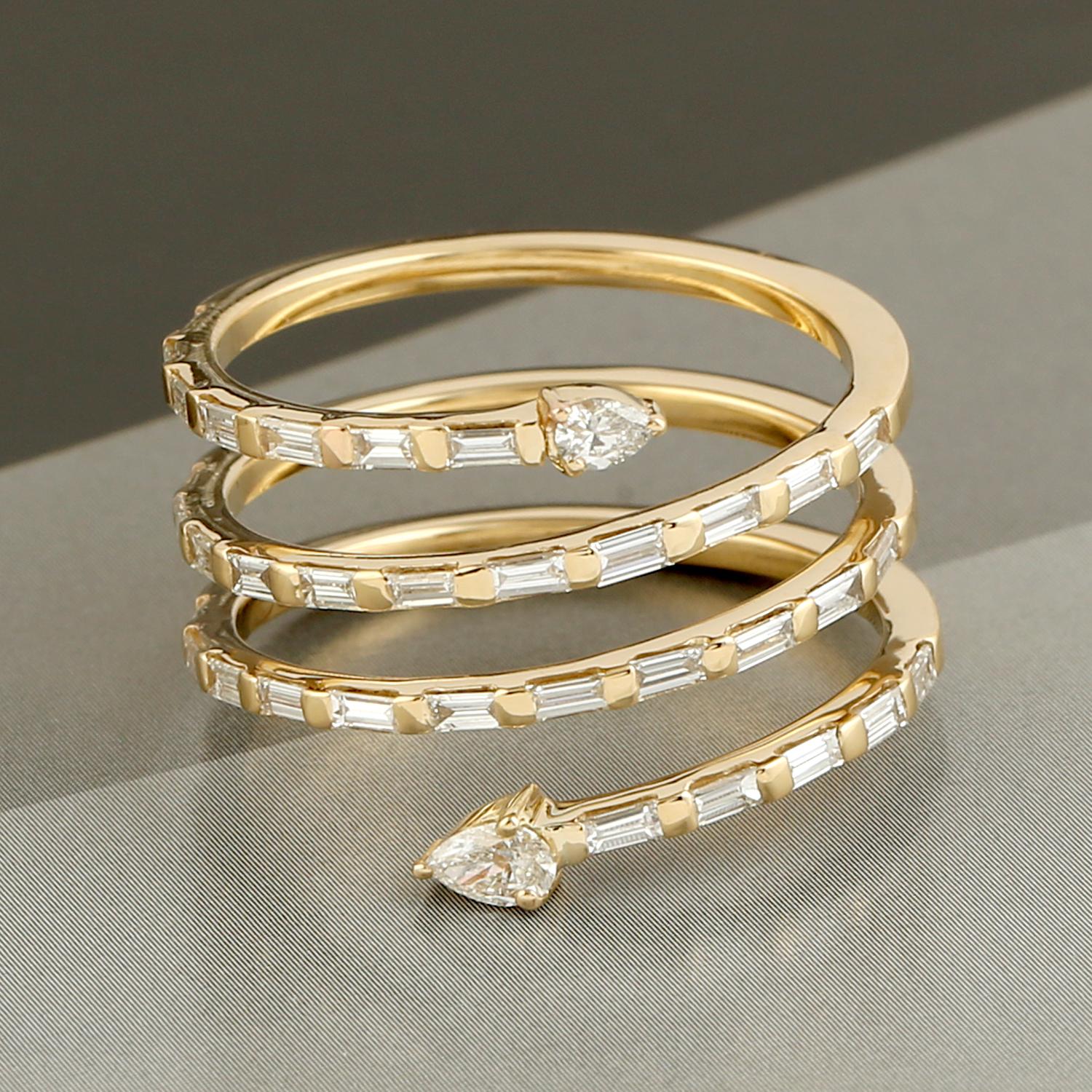 Artisan Diamond Spiral Band Ring Made In 18k Yellow Gold