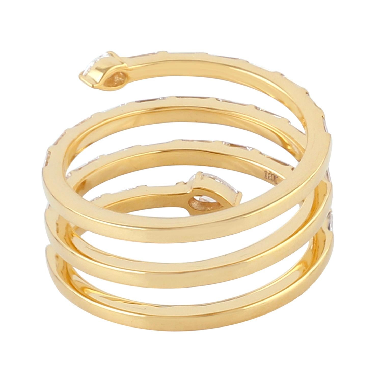 Mixed Cut Diamond Spiral Band Ring Made In 18k Yellow Gold