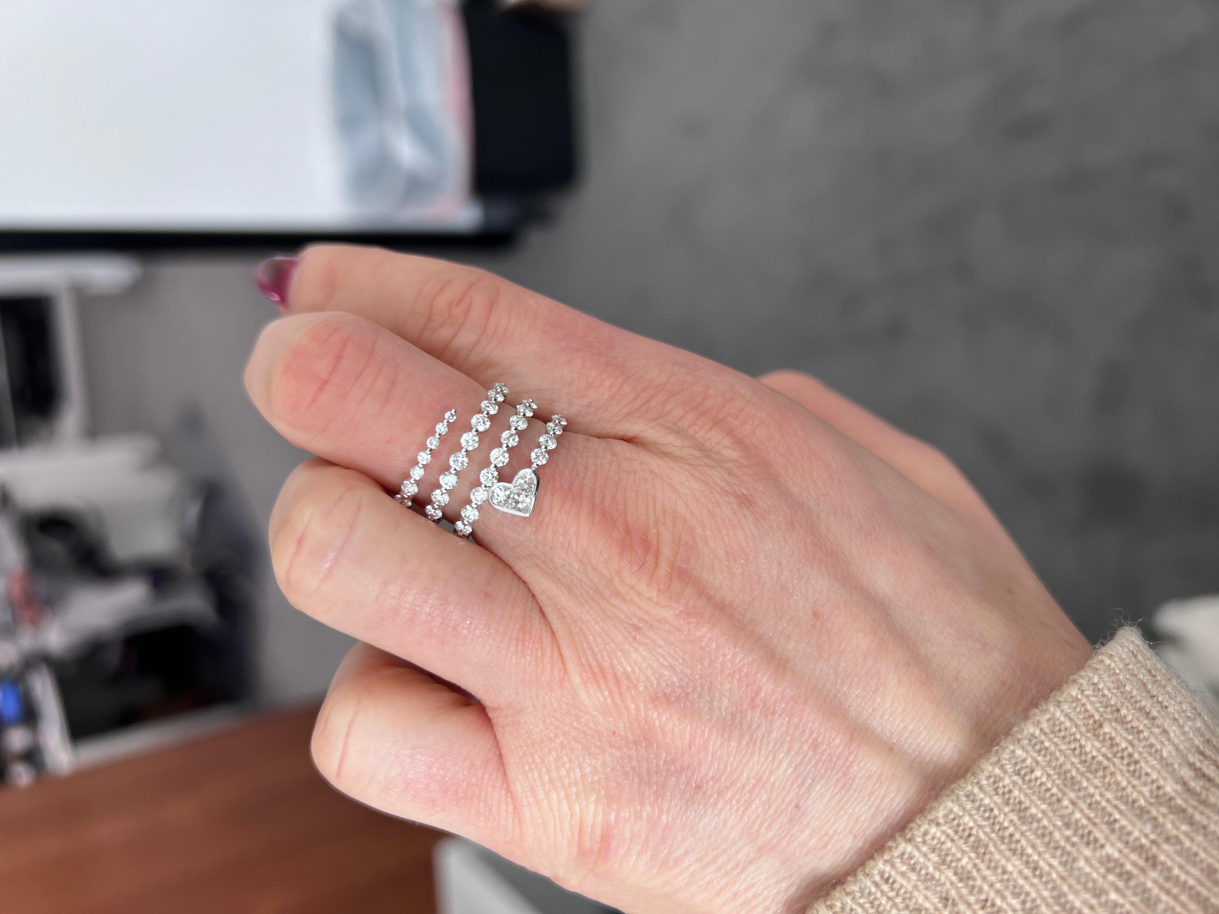 Modern Diamond Spiral Bypass Wrap Ring in 18K White Gold For Sale