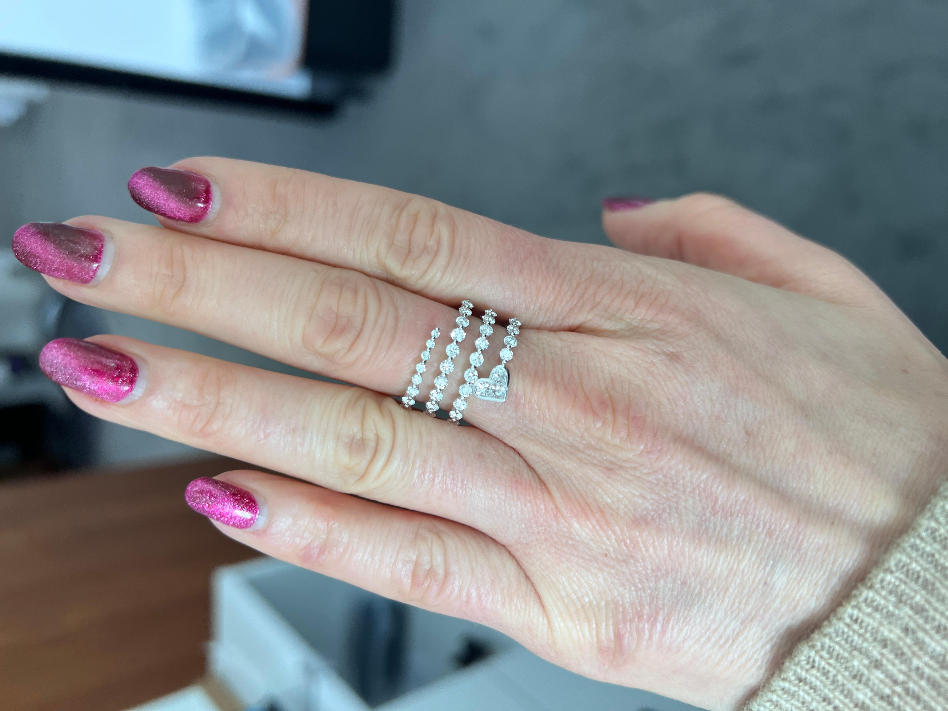 Round Cut Diamond Spiral Bypass Wrap Ring in 18K White Gold For Sale