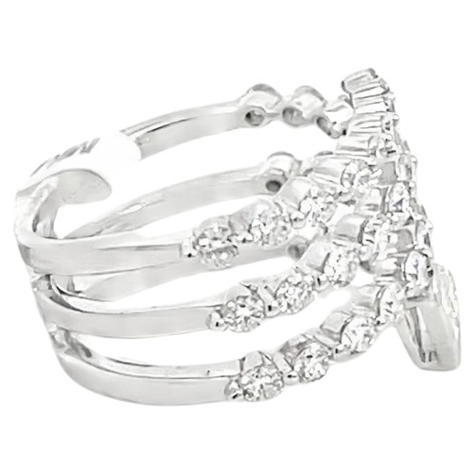 Women's Diamond Spiral Bypass Wrap Ring in 18K White Gold For Sale