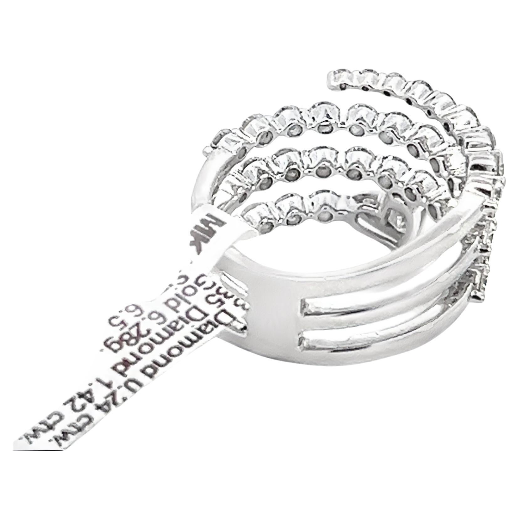 Diamond Spiral Bypass Wrap Ring in 18K White Gold For Sale 3