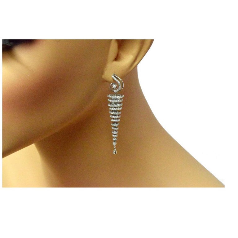 Diamond Spiral Chandelier Dangle Drop Earrings For Sale at 1stDibs