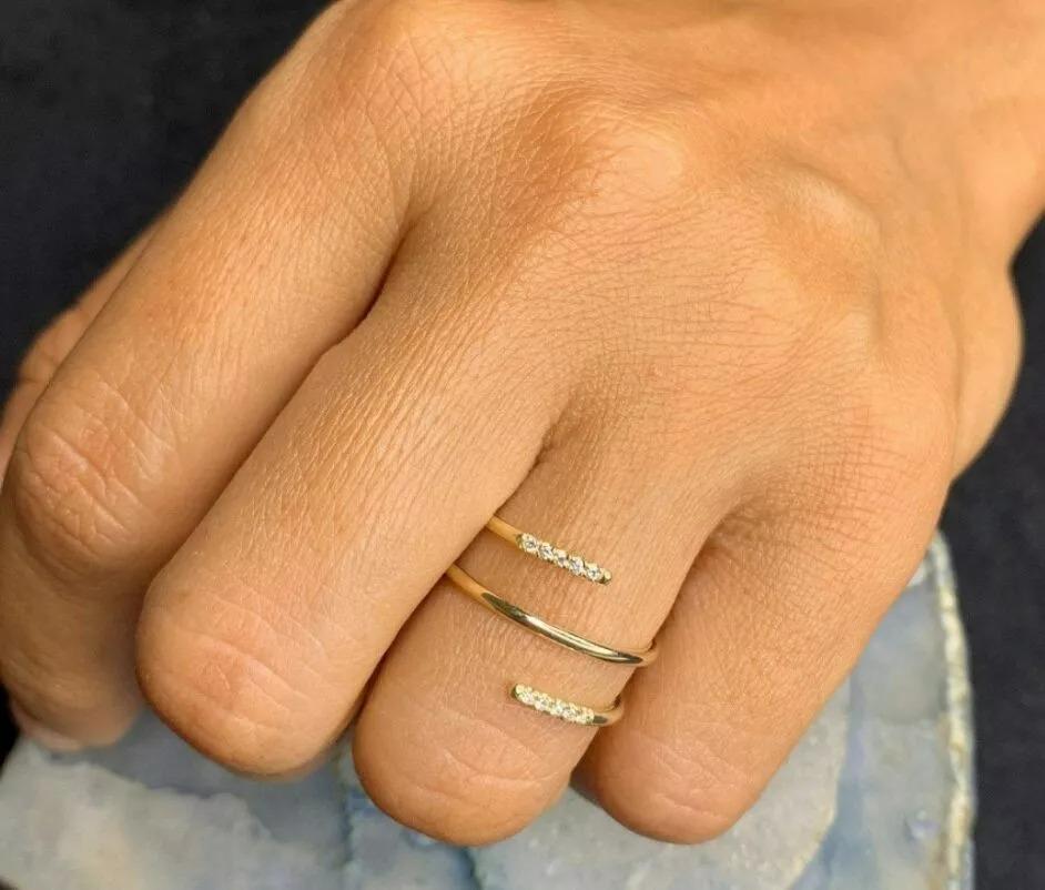 Round Cut Diamond Spiral Cuff Ring 14K Solid Yellow Gold Spiral Diamond Ring For Sale