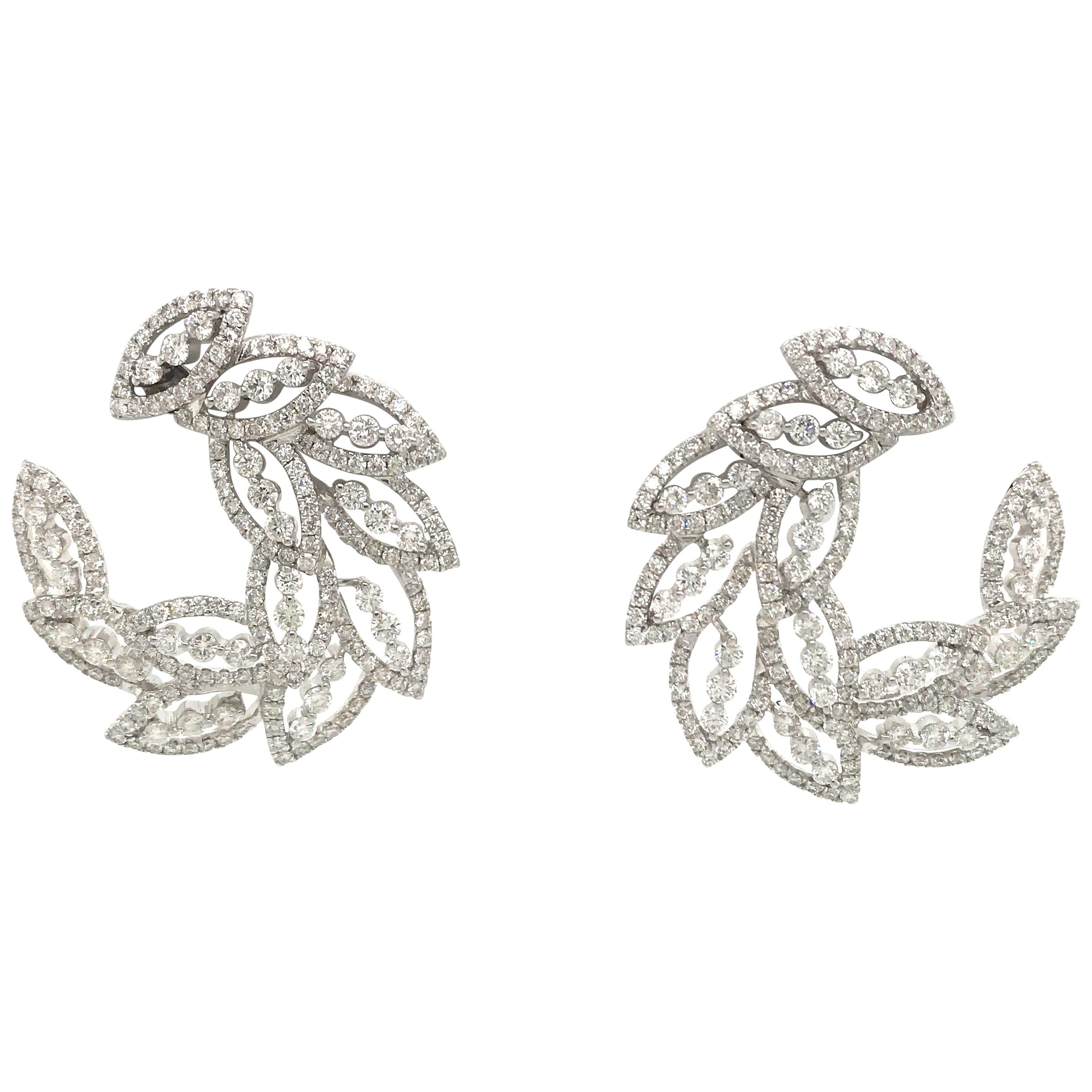 Diamond Spiral Earrings 5.16 Carat 18 Karat White Gold  For Sale