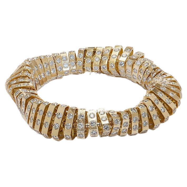 Modern Diamond Spiral Gold Bracelet Estate Fine Jewelry For Sale