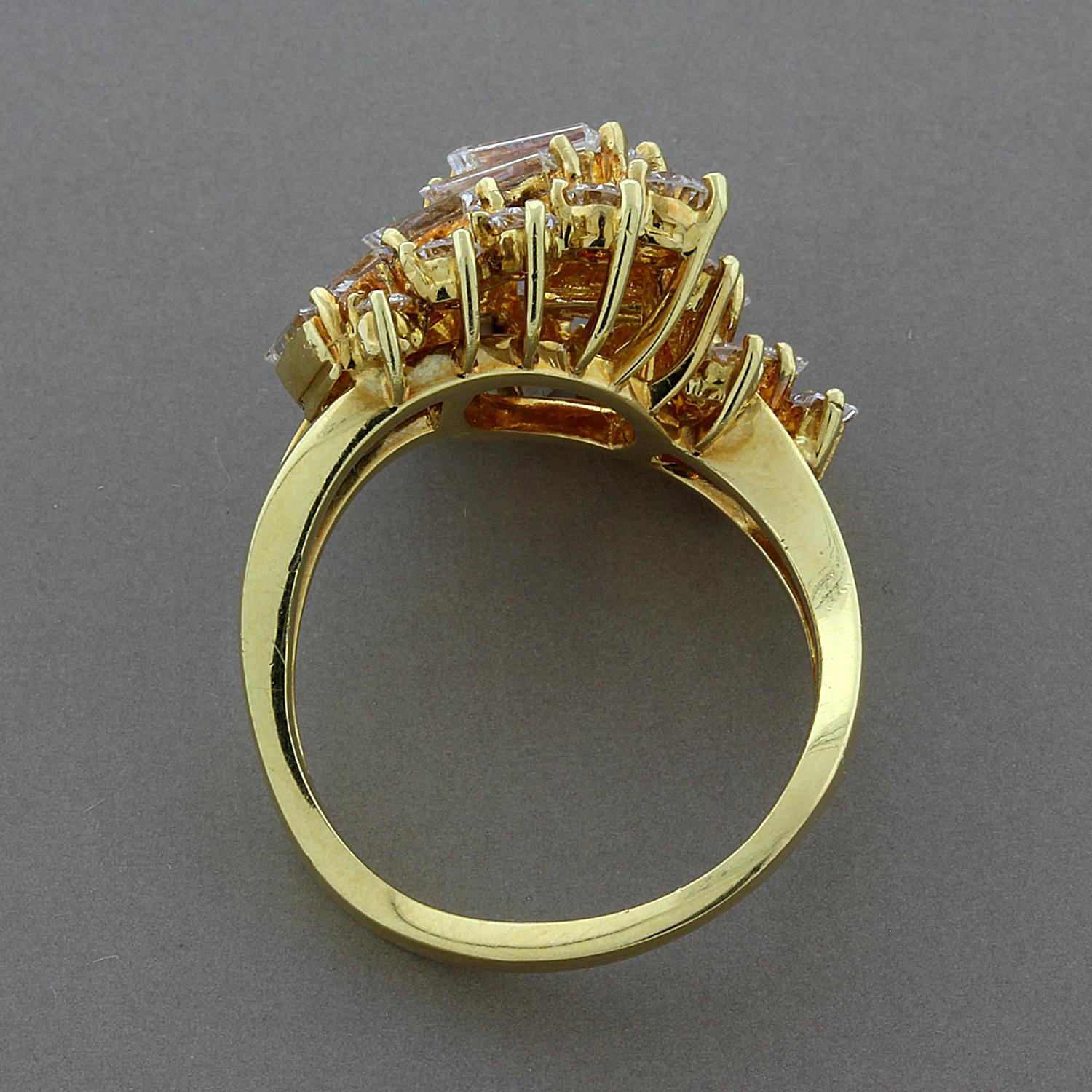 Diamond Spiral Gold Cascade Ring In New Condition For Sale In Beverly Hills, CA