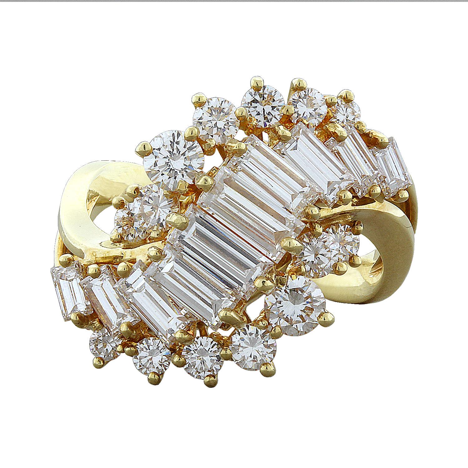 Diamond Spiral Gold Cascade Ring For Sale