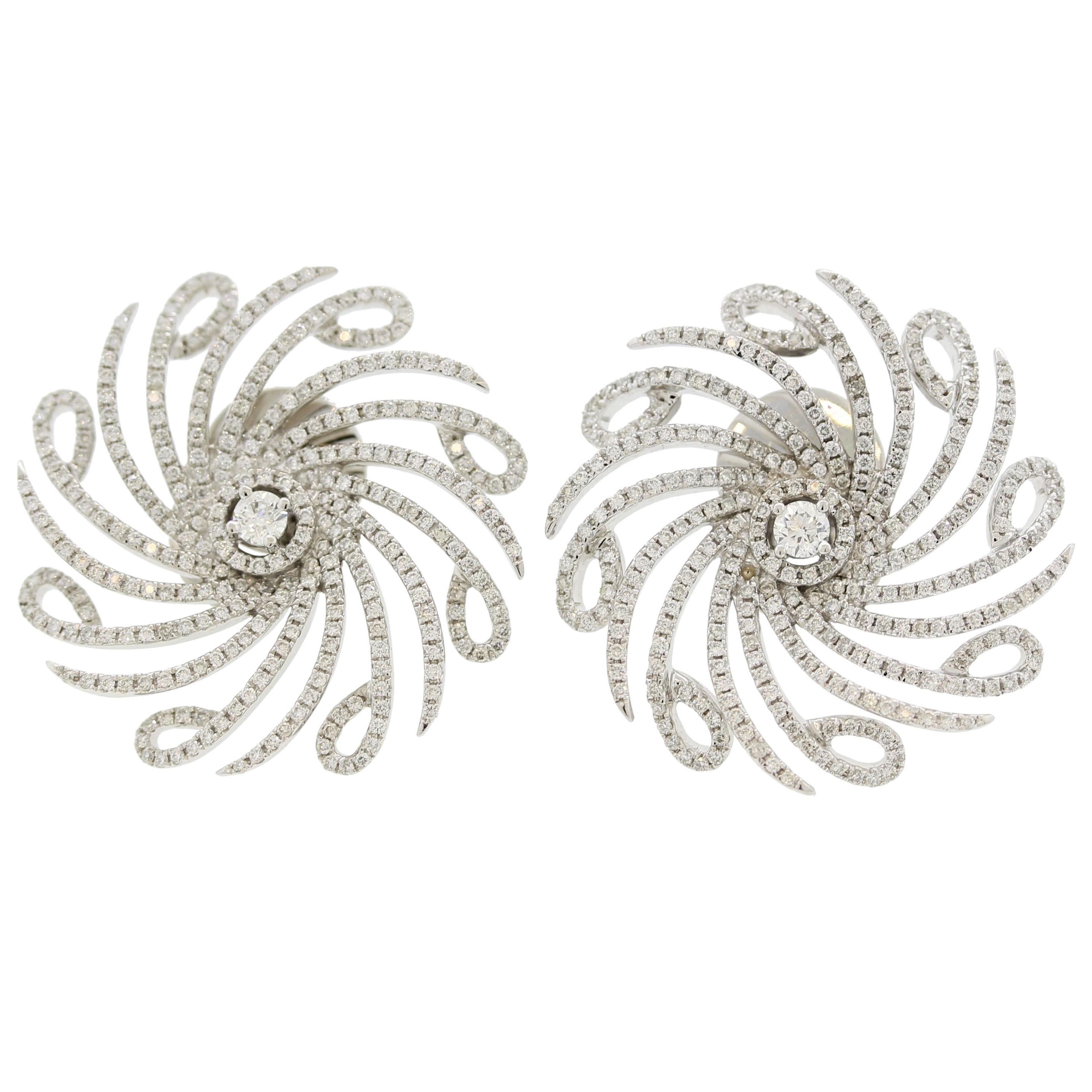 Diamond Spiral Gold Flower Earrings