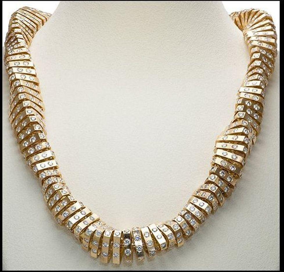 Modern Diamond Spiral Gold Necklace Estate Fine Jewelry For Sale