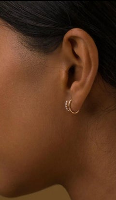 Diamond Spiral Huggies Earrings 14k Solid Gold Wedding Earrings Pave Diamond.