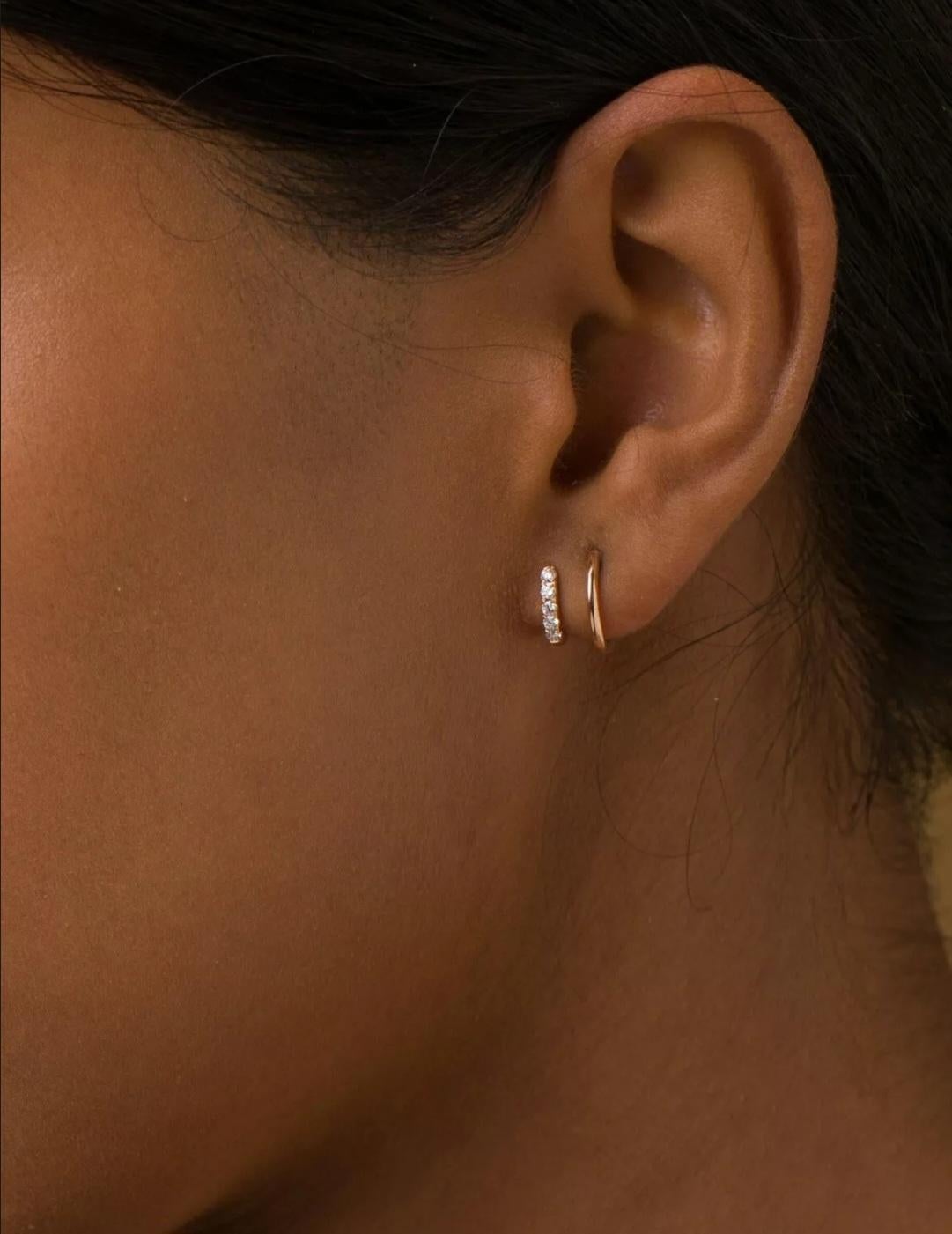 Art Deco Diamond Spiral Huggies Earrings 14k Solid Gold Wedding Earrings Pave Diamond. For Sale