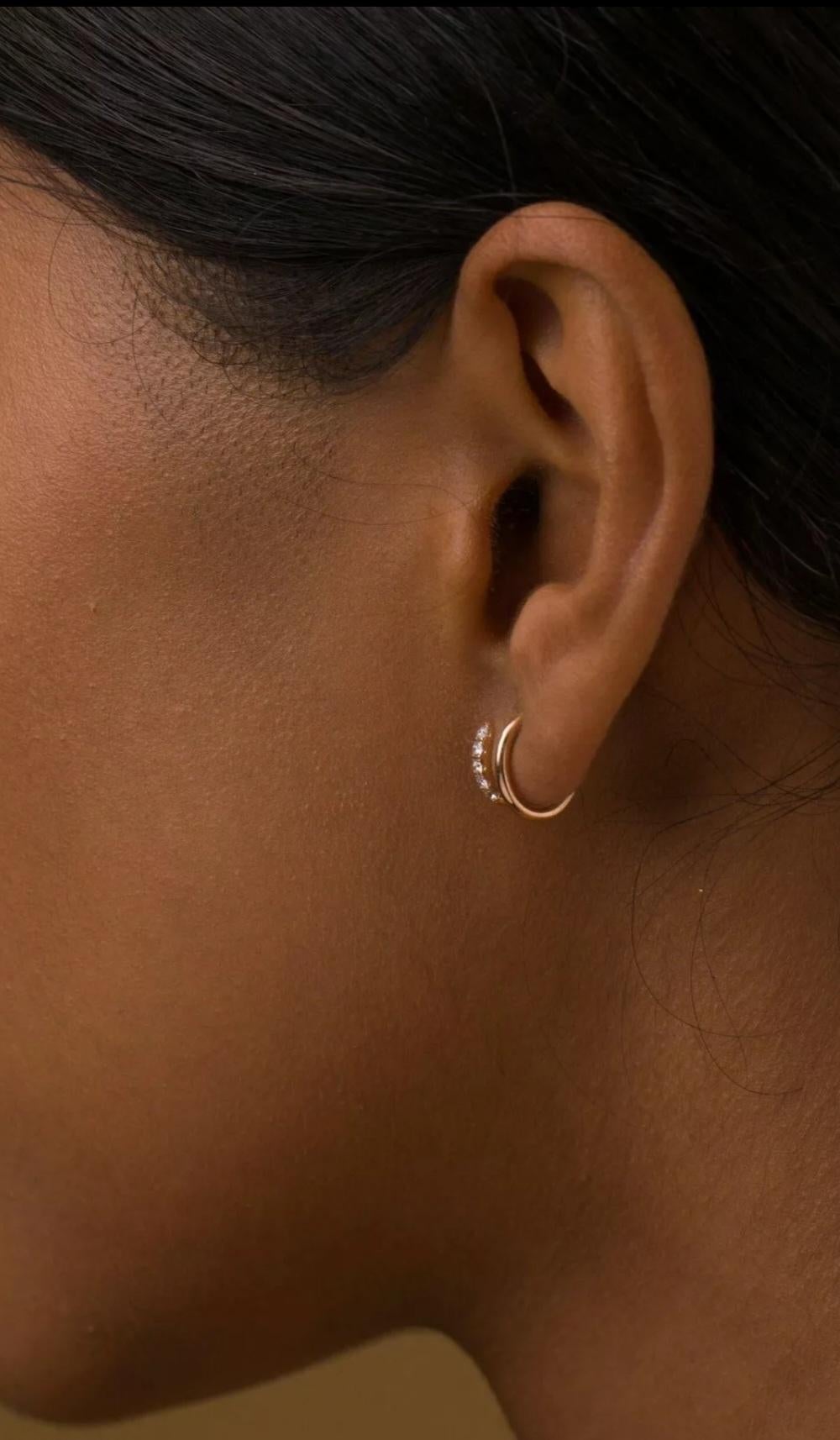 Diamond Spiral Huggies Earrings 14k Solid Gold Wedding Earrings Pave Diamond. For Sale 1