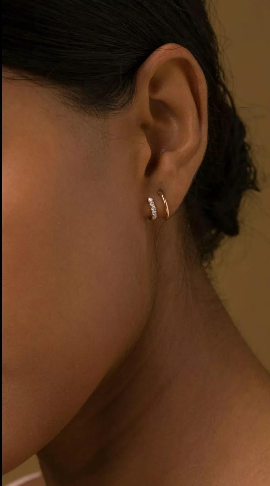 Diamond Spiral Huggies Earrings 14k Solid Gold Wedding Earrings Pave Diamond. For Sale 2