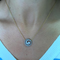 Diamond spiral labyrinth swirl drop pendant necklace 18k yellow gold