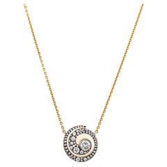 Diamond spiral labyrinth swirl drop pendant necklace 18k yellow gold