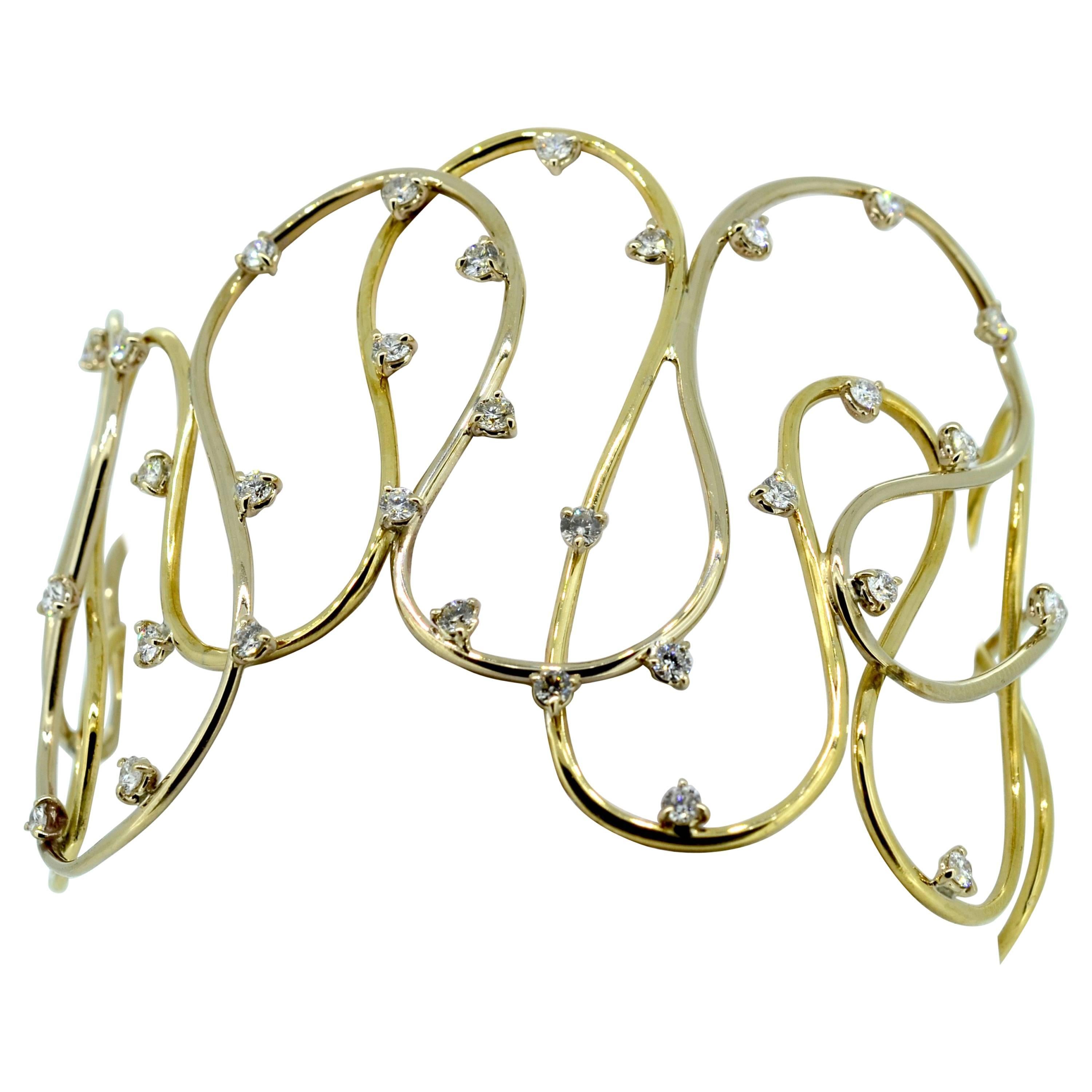 Diamond Spiral Link Cuff Bracelet For Sale
