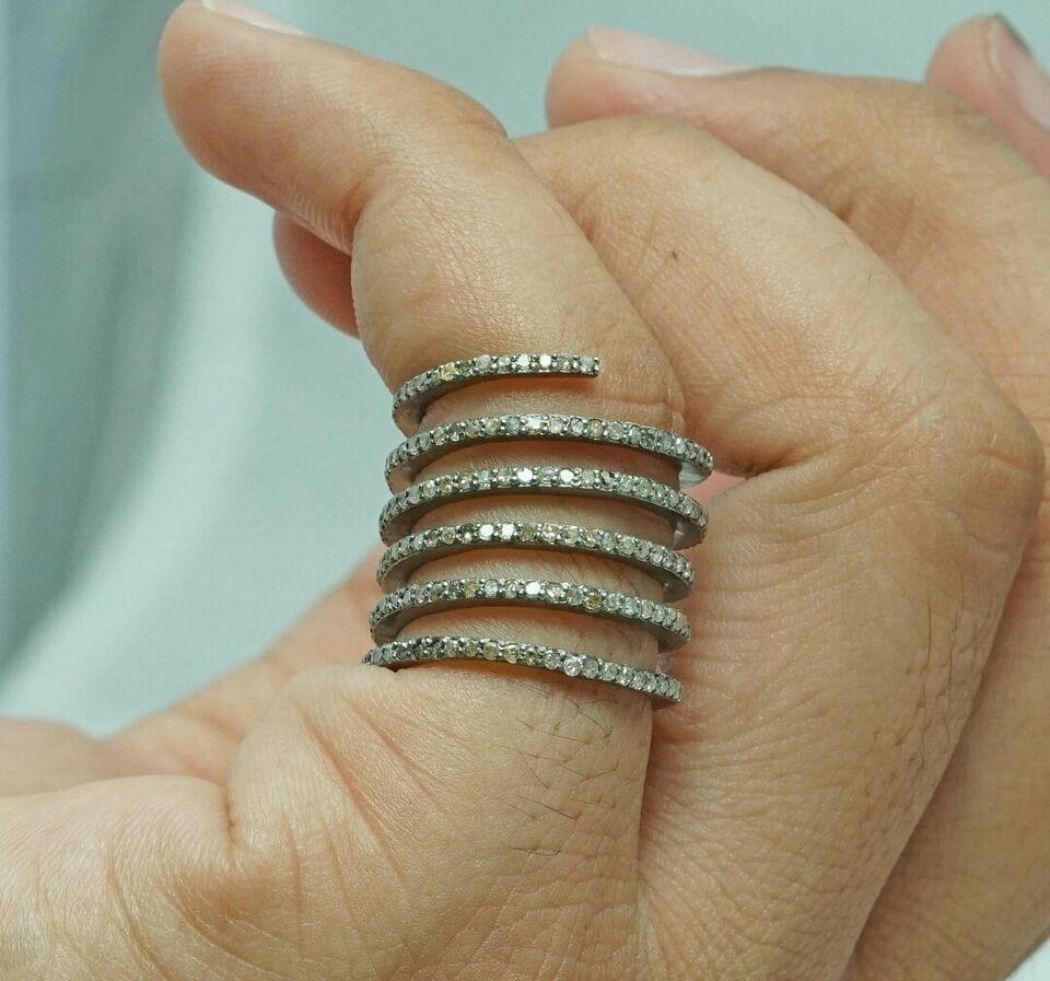 Uncut Diamond Spiral Ring 925 Silver Wrap Ring Band Wedding Jewelry Women Ring Band. For Sale