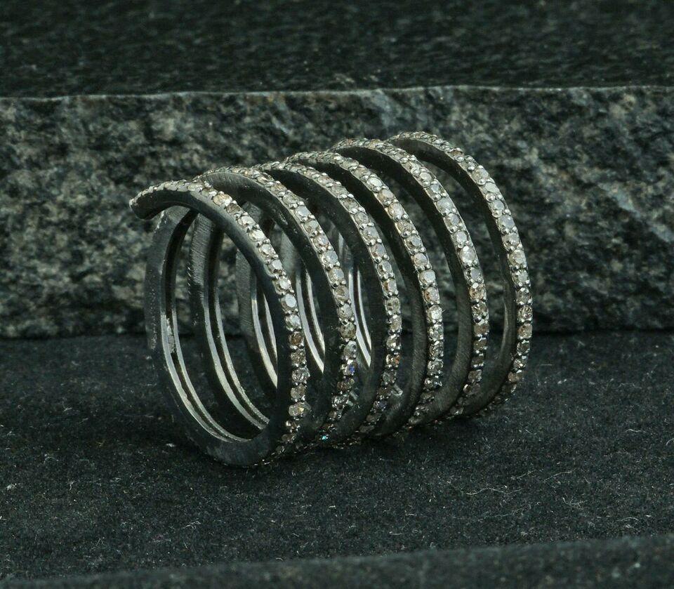 Diamond Spiral Ring 925 Silver Wrap Ring Band Wedding Jewelry Women Ring Band. For Sale 1