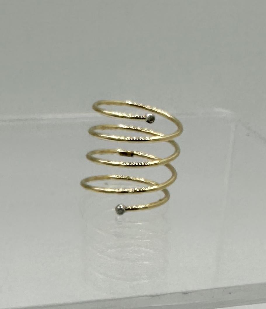 Contemporary Diamond Spiral Ring Snake Coil Wrap Ring White And Yellow Gold Size 7 For Sale