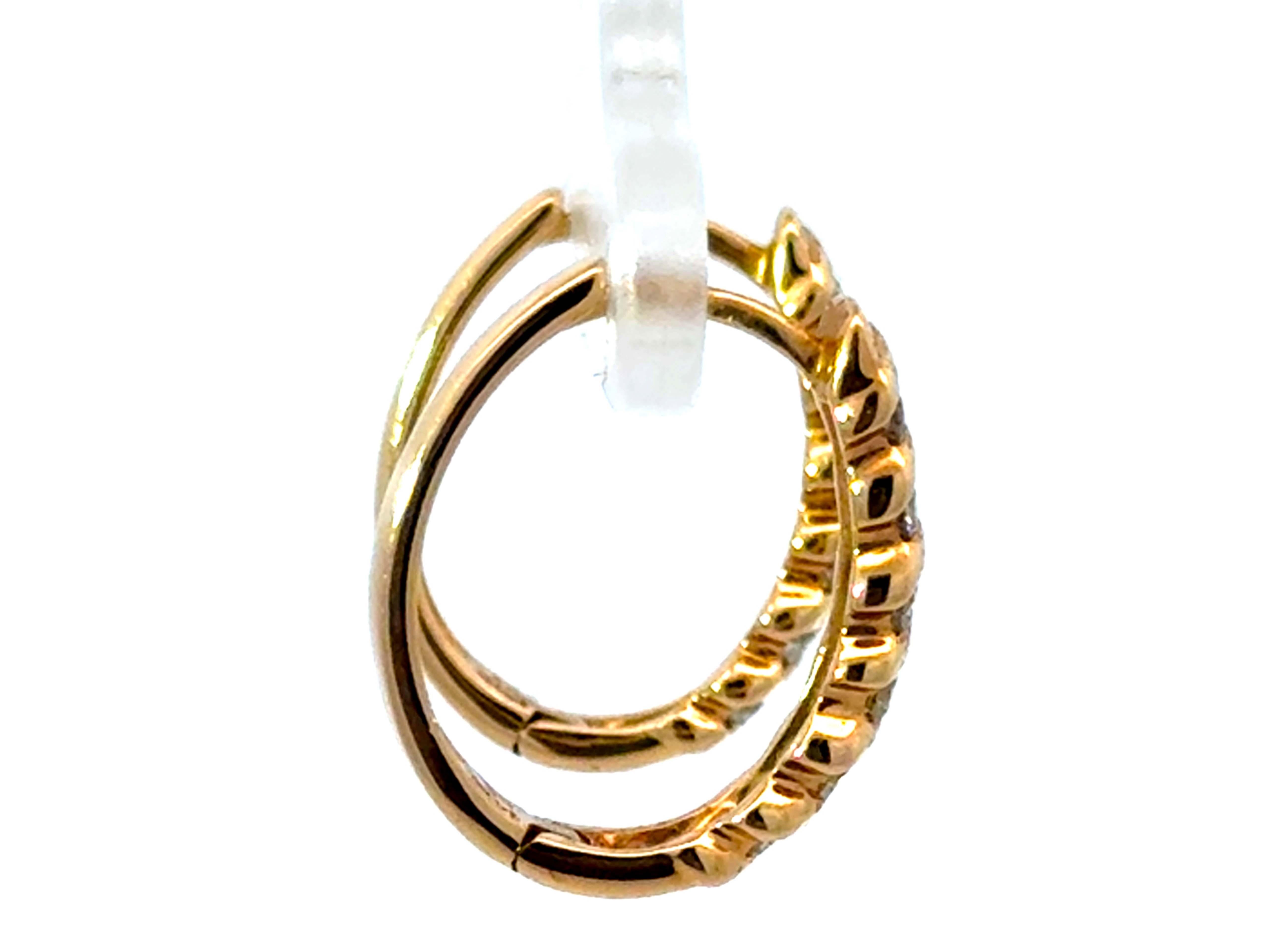 Diamond Spiral Twist Hoop Earrings Solid 14K Yellow Gold In Excellent Condition For Sale In Honolulu, HI